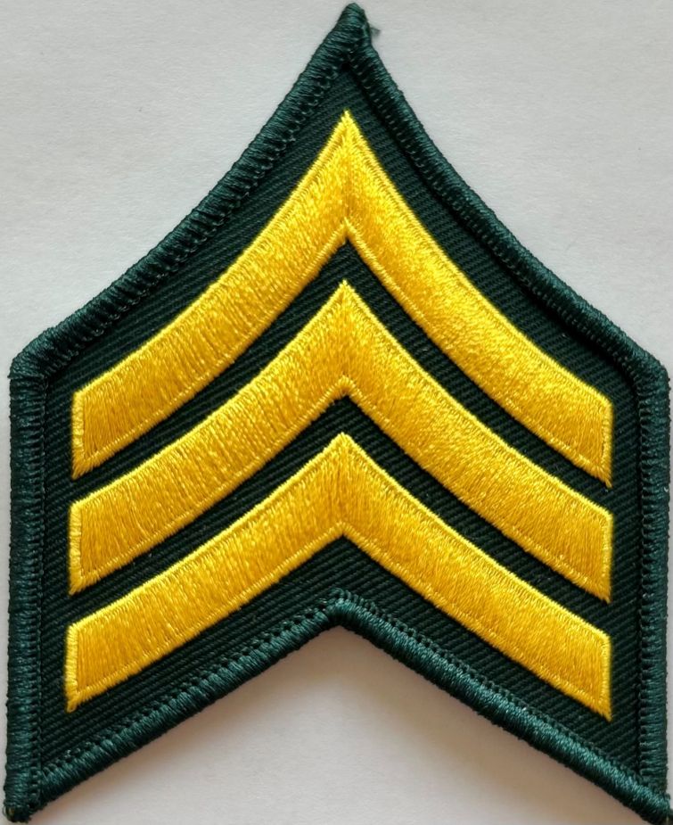 SERGEANT CHEVRON MEDIUM GOLD on SPRUCE GREEN, SOLD in PAIRS - SEW ON.